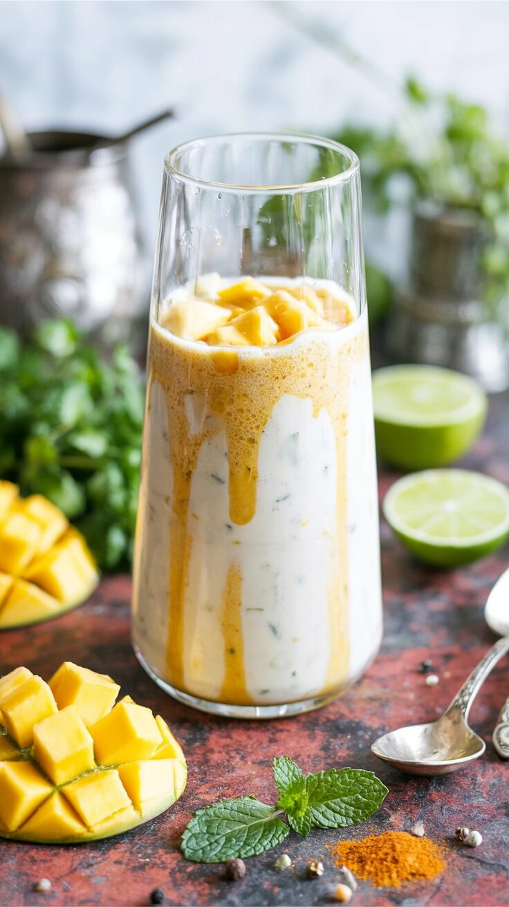 This mango yogurt smoothie recipe combines the sweet, tropical flavor of ripe mangoes with creamy yogurt for a delicious and nutritious drink.